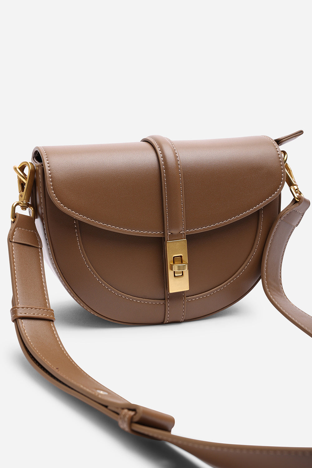 Breeze Brown Faux Leather Shoulder Bag With Gold Lock Detail