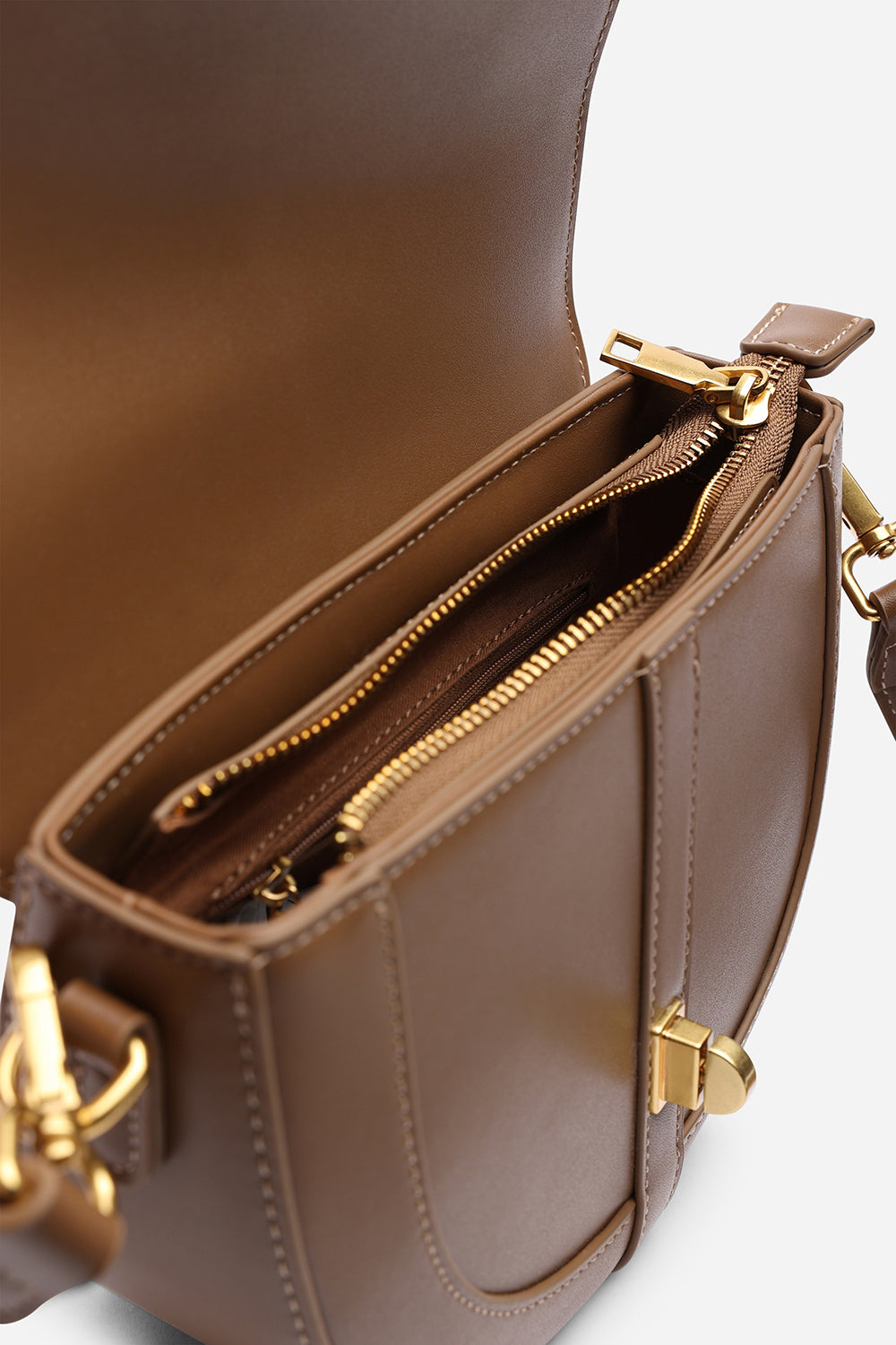 Breeze Brown Faux Leather Shoulder Bag With Gold Lock Detail