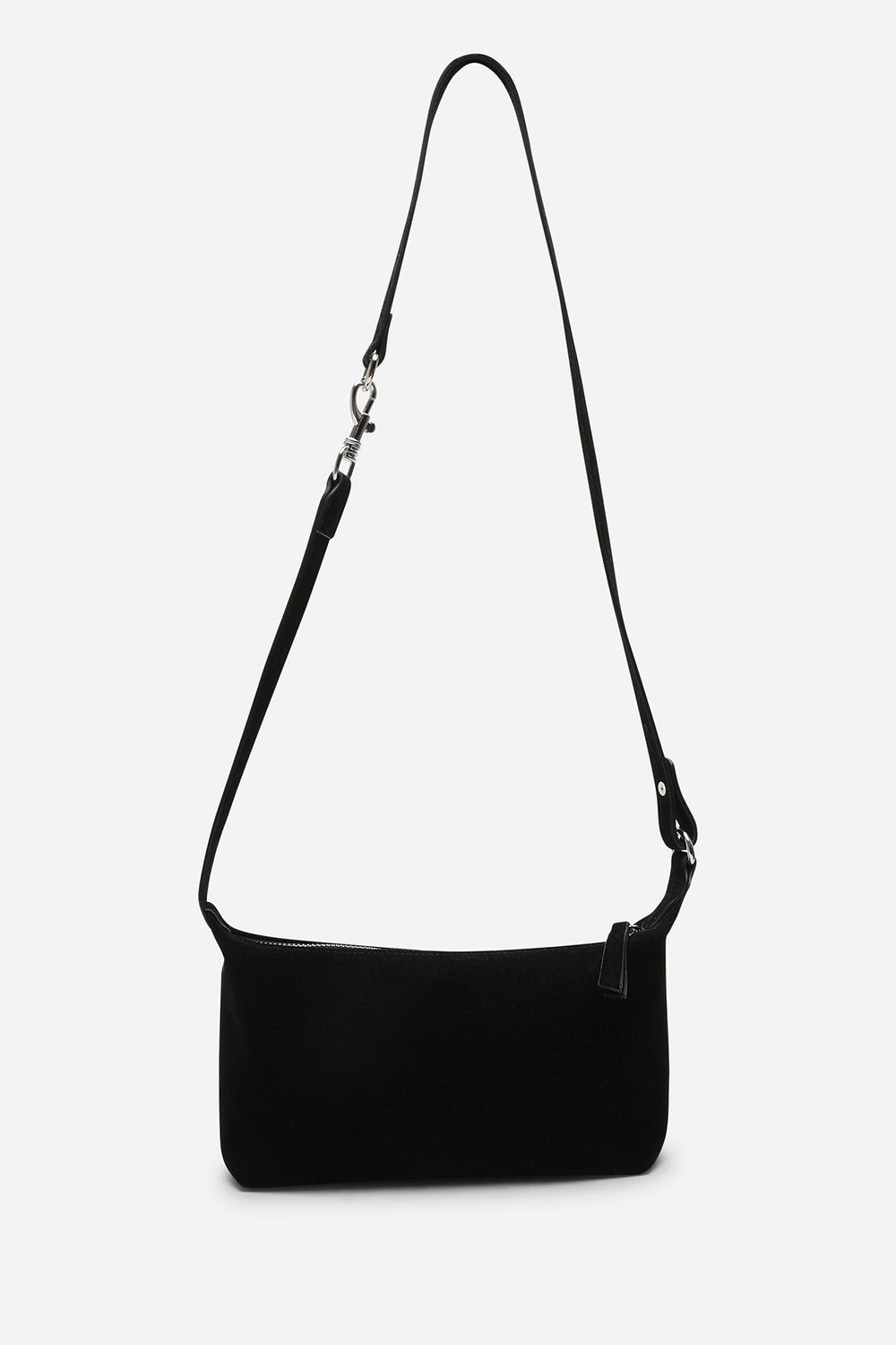 Caramel Suede Finish Sling Handbag with Adjustable Shoulder Strap in Black