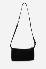 Caramel Suede Finish Sling Handbag with Adjustable Shoulder Strap in Black
