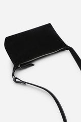 Caramel Suede Finish Sling Handbag with Adjustable Shoulder Strap in Black