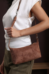 Caramel Brown Suede Finish Sling Handbag with Adjustable Shoulder Strap