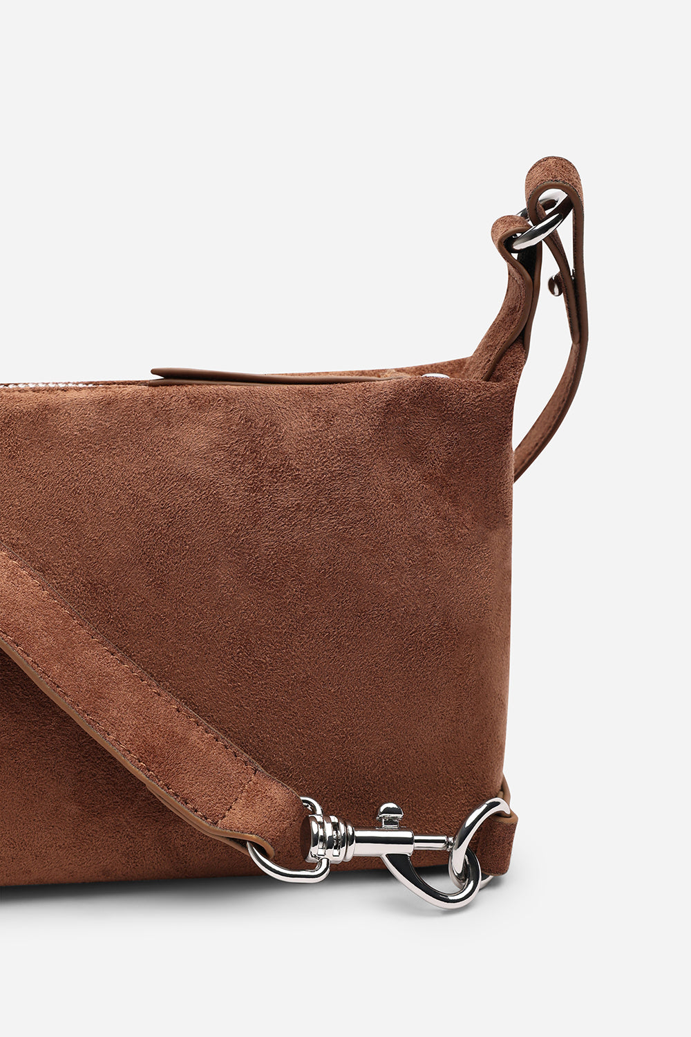 Caramel Brown Suede Finish Sling Handbag with Adjustable Shoulder Strap