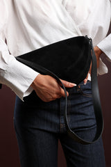 Cloud Black Suede Crossbody Shoulder Bag