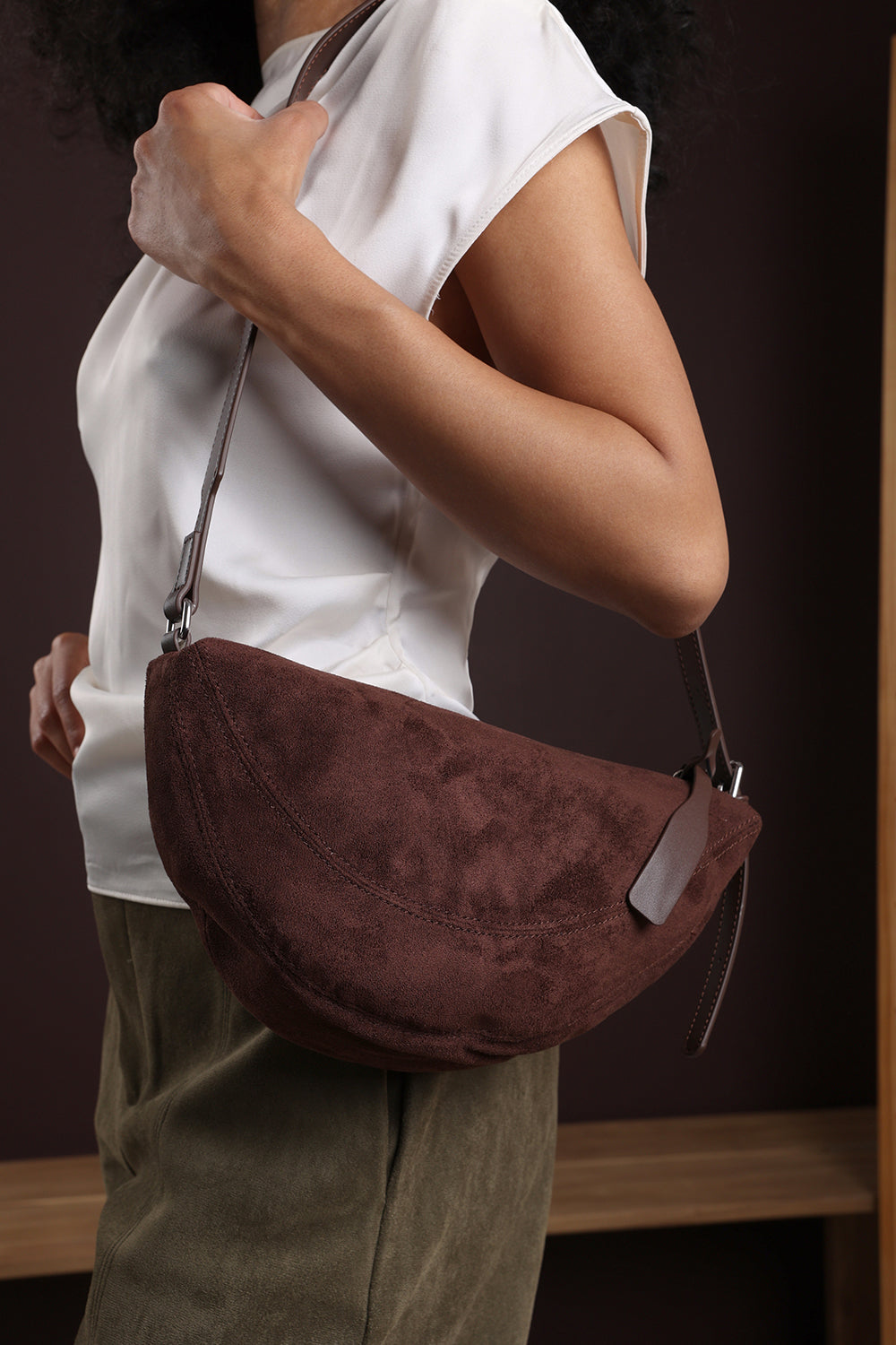 Cloud Dark Brown Suede Crossbody Shoulder Bag