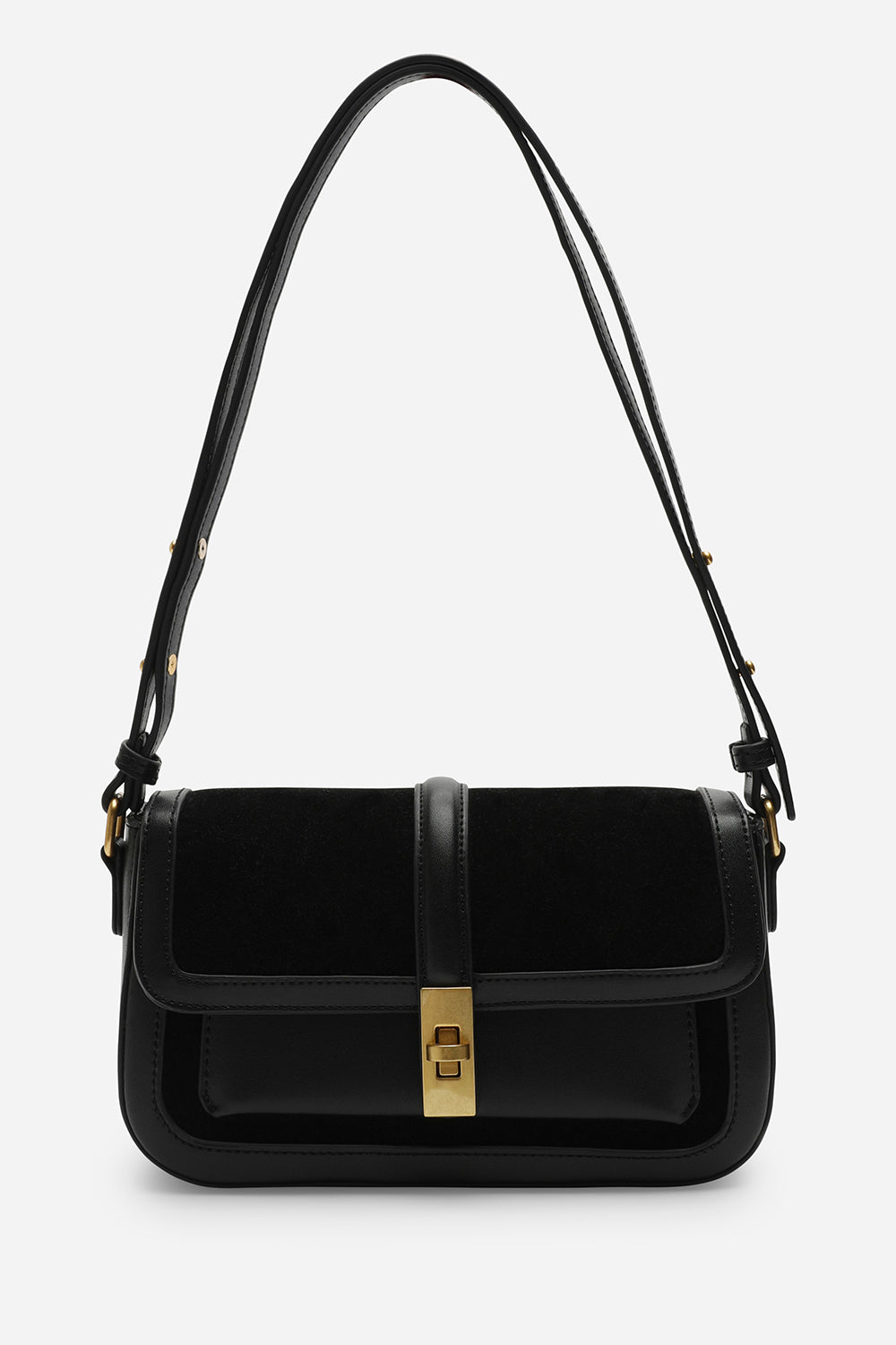 Helyra Black Shoulder Bag with Gold Detail Twist Lock Closure