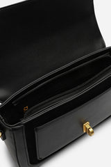 Helyra Black Shoulder Bag with Gold Detail Twist Lock Closure