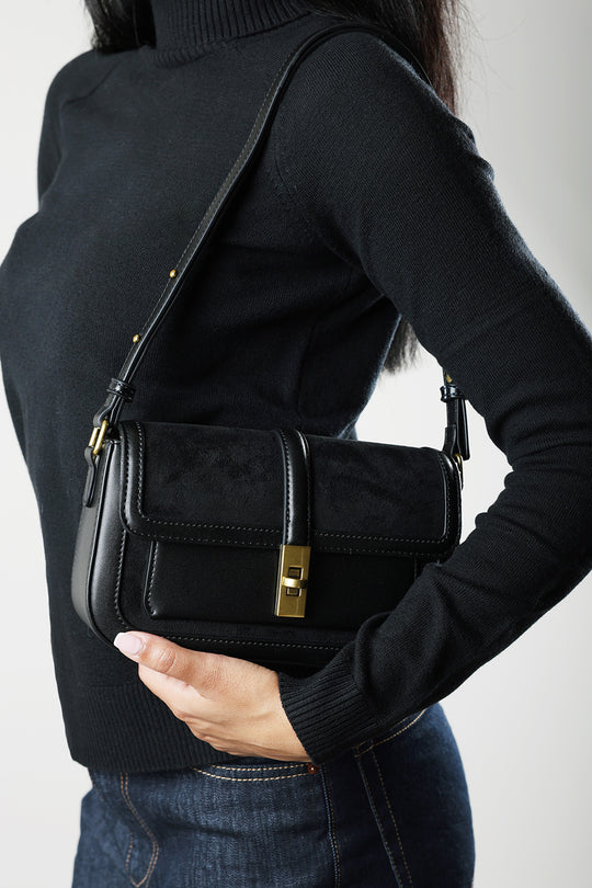 Helyra Black Shoulder Bag with Gold Detail Twist Lock Closure
