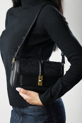 Helyra Black Shoulder Bag with Gold Detail Twist Lock Closure