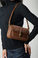 Helyra Brown Shoulder Bag with Gold Detail Twist Lock Closure