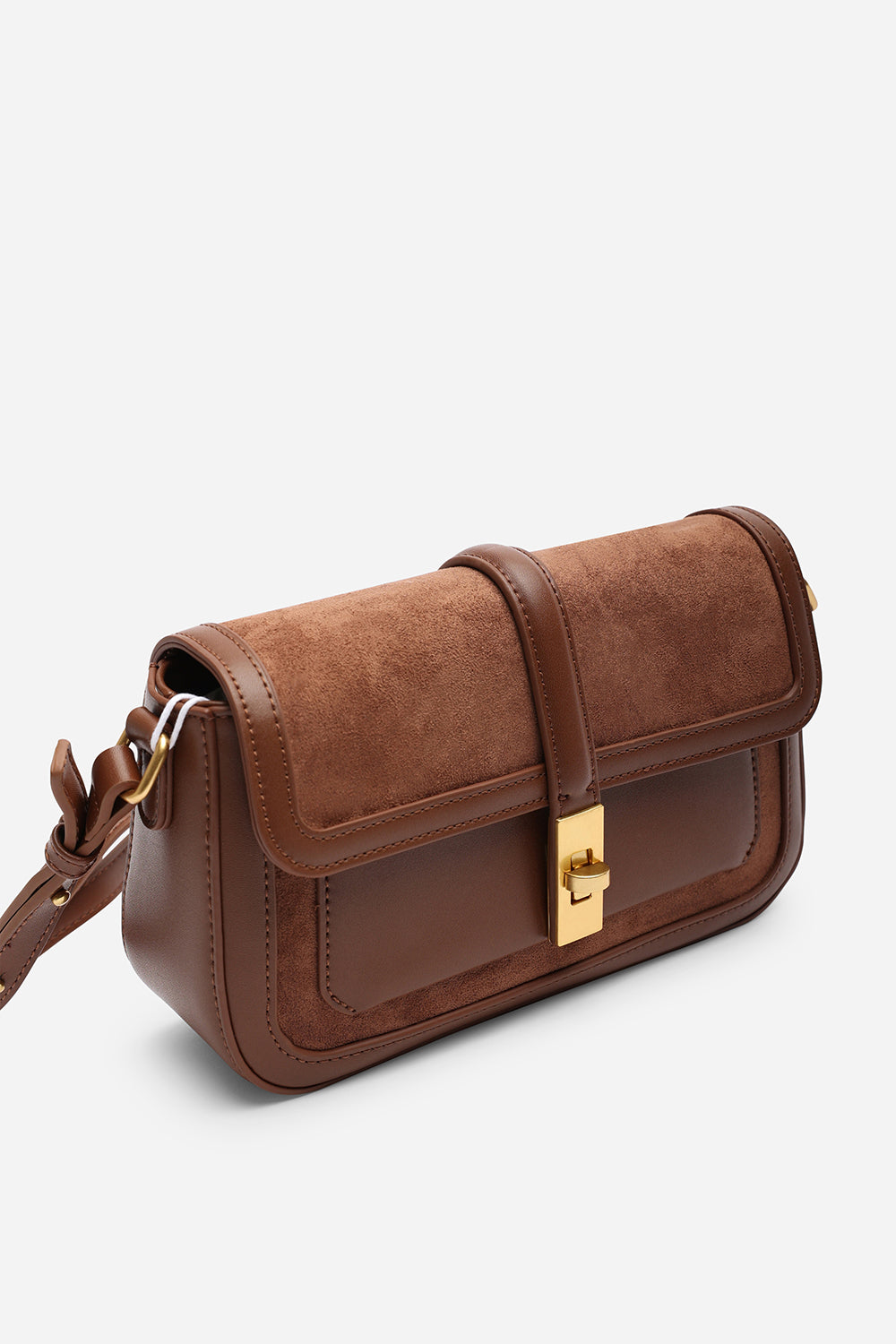 Coral Brown Suede Structured Shoulder Bag with Gold Lock