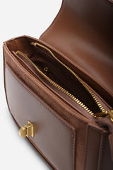 Coral Brown Suede Structured Shoulder Bag with Gold Lock
