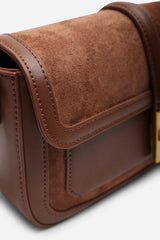 Coral Brown Suede Structured Shoulder Bag with Gold Lock