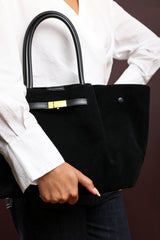 Dove Black Suede Handheld Tote Bag