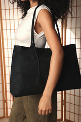Drift Black Suede Slouchy Shoulder Tote Bag
