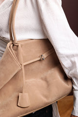 Drift Cognac Suede Slouchy Shoulder Tote Bag