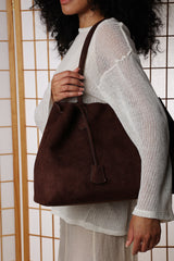 Drift Dark Brown Suede Slouchy Shoulder Tote Bag
