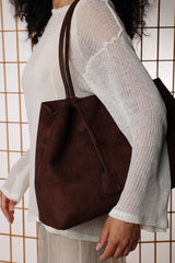 Drift Dark Brown Suede Slouchy Shoulder Tote Bag
