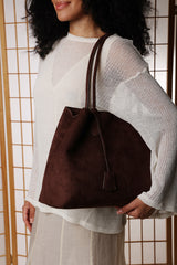Drift Dark Brown Suede Slouchy Shoulder Tote Bag
