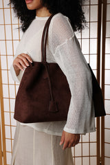 Drift Dark Brown Suede Slouchy Shoulder Tote Bag
