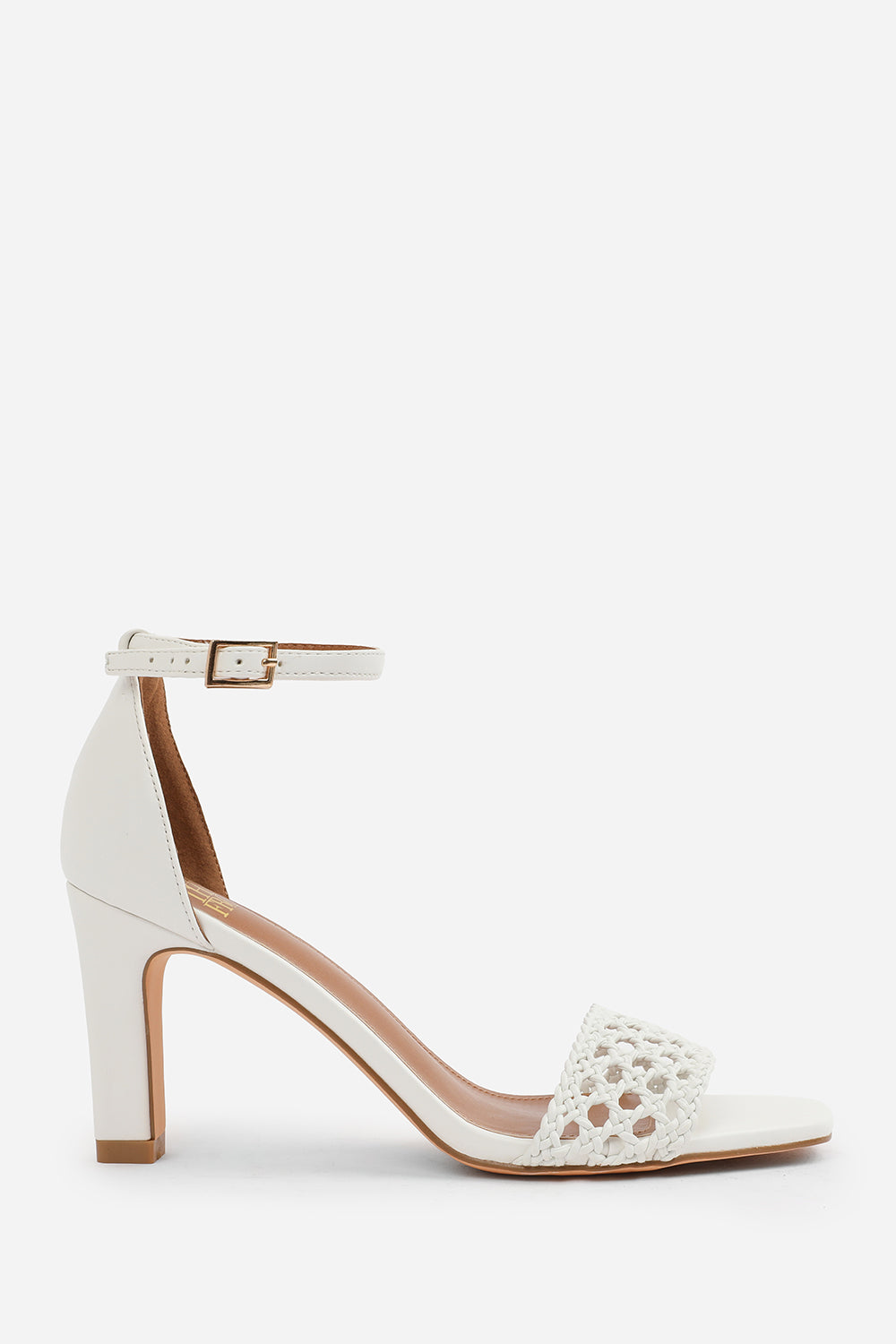 Tavina White Braided Front Strap Block Heels