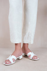 PARIS CUT OUT STRAP WITH BLOCK HEEL SANDALS IN WHITE