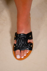 NORAH SINGLE CUT OUT BAND SLIDER SANDALS IN BLACK