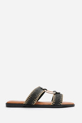 Frankie Women’s Flat Raffia Strap Sandals In Black