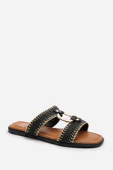 Frankie Women’s Flat Raffia Strap Sandals In Black