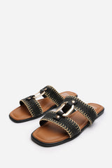 Frankie Women’s Flat Raffia Strap Sandals In Black