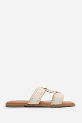 Frankie Women’s Flat Raffia Strap Sandals In White