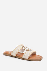 Frankie Women’s Flat Raffia Strap Sandals In White