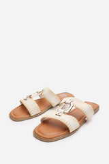 Frankie Women’s Flat Raffia Strap Sandals In White