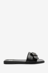 Lucy Black Slip-On Sandals with Buckle Accent Detail