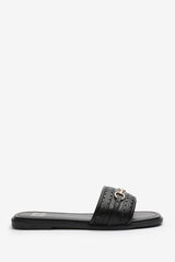 Sorena Black Buckle Trim Detail Flat Slider Sandals