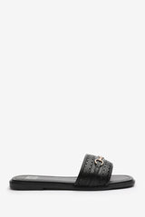 Mackenzie Black Sliders With Geometric Strap And Metal Detail