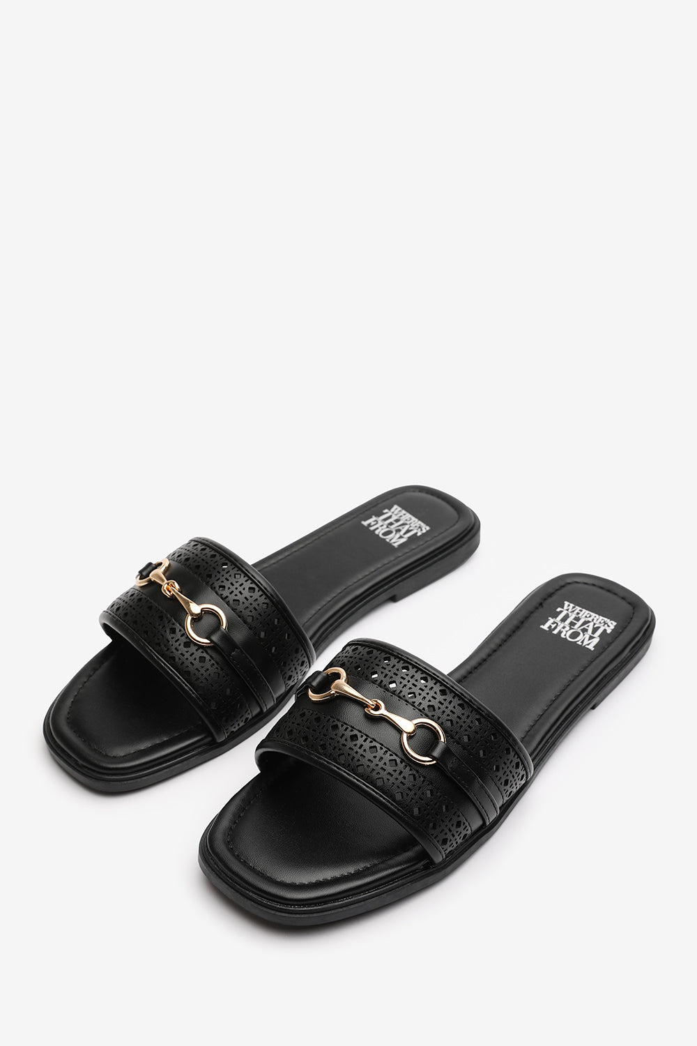 Sorena Black Buckle Trim Detail Flat Slider Sandals