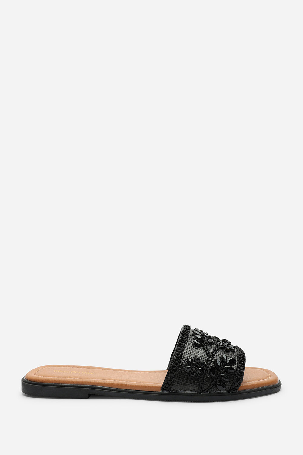 Karter Embellished Canvas Black Slide On Sandals