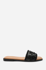 Karter Embellished Canvas Black Slide On Sandals