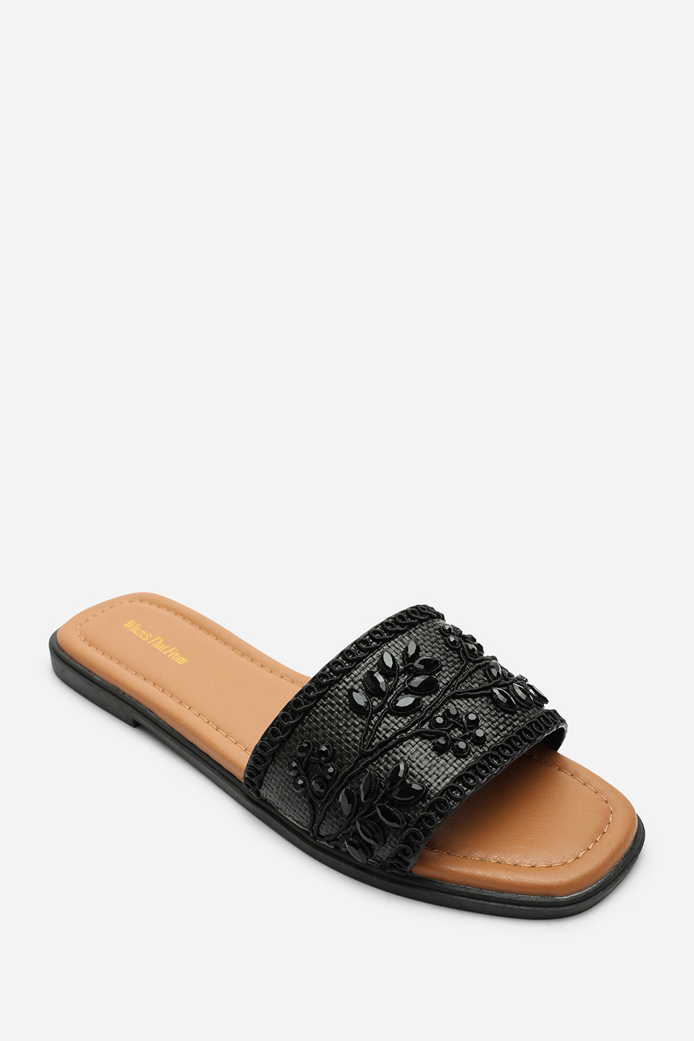 Karter Embellished Canvas Black Slide On Sandals