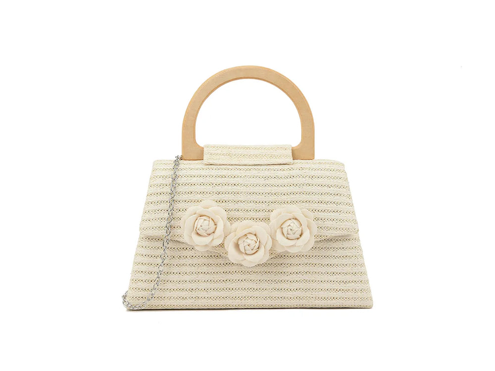 RATANA SMALL CROSS SHOULDER BAG WITH WOODEN HANDLE IN BEIGE