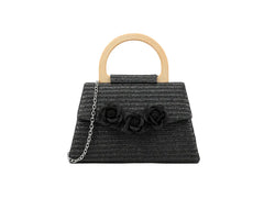 RATANA SMALL CROSS SHOULDER BAG WITH WOODEN HANDLE IN BLACK