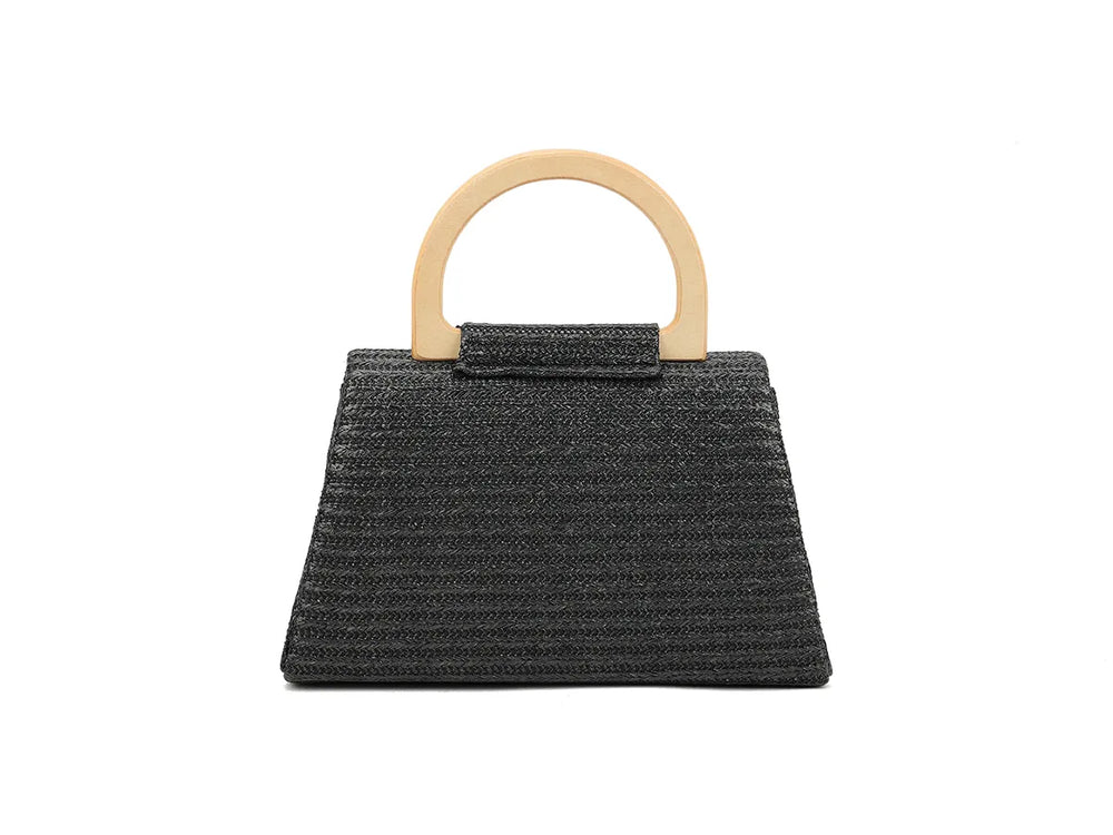 RATANA SMALL CROSS SHOULDER BAG WITH WOODEN HANDLE IN BLACK