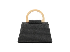 RATANA SMALL CROSS SHOULDER BAG WITH WOODEN HANDLE IN BLACK