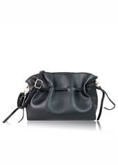 SURF SHOULDER BAG WITH DRAWSTRING DETAIL IN BLACK FAUX LEATHER