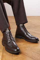 Henry Brogue Lace Up Ankle Boots in Dark Brown