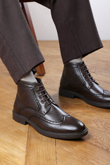 Henry Brogue Lace Up Ankle Boots in Dark Brown