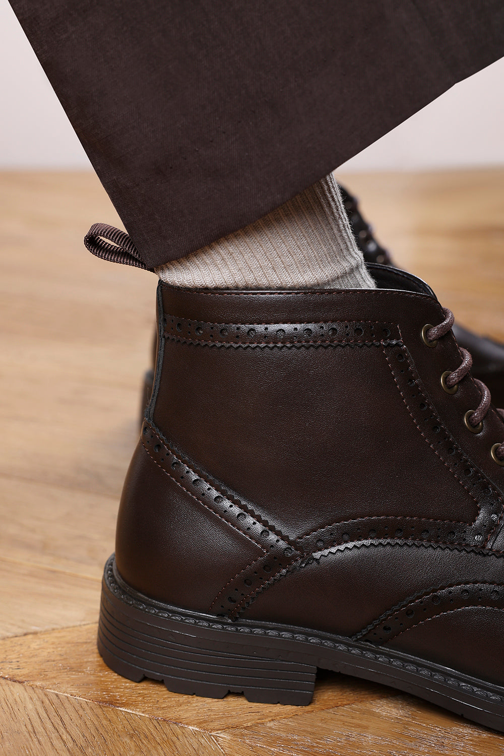 Henry Brogue Lace Up Ankle Boots in Dark Brown