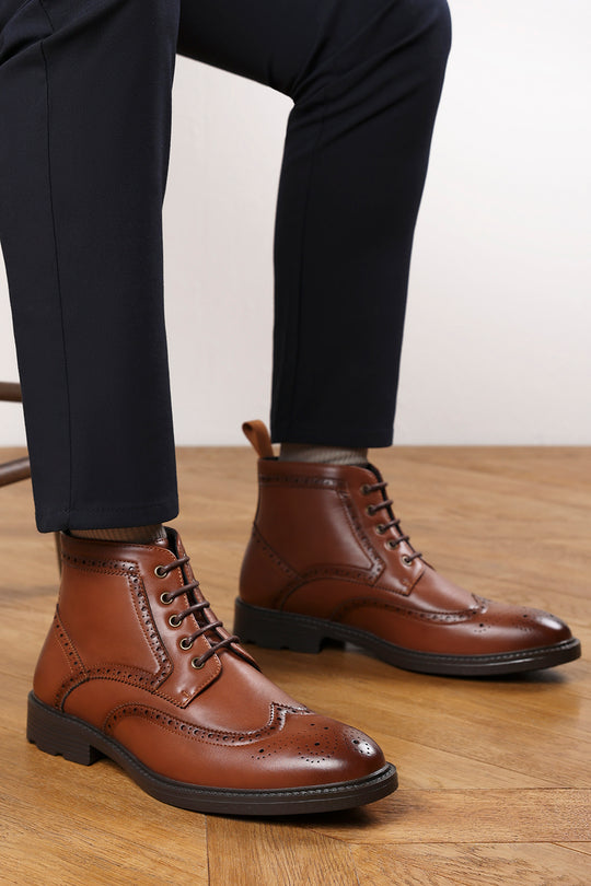 Henry Brogue Lace Up Ankle Boots in Tan