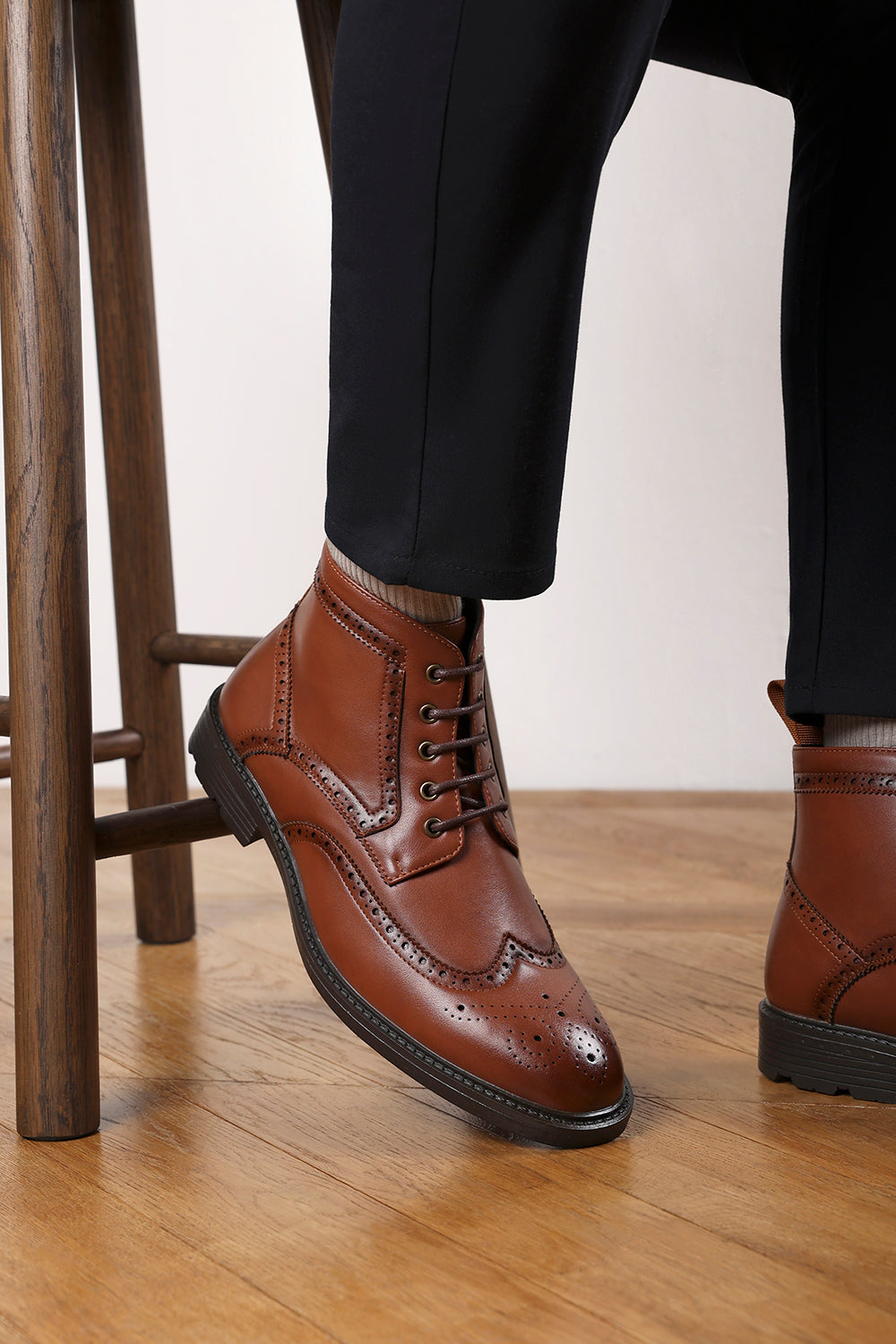 Henry Brogue Lace Up Ankle Boots in Tan
